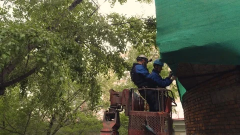 Installing protective nets Stock Footage 86327589