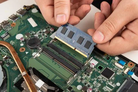 Installing RAM in a laptop,improve laptop performance Stock Photos