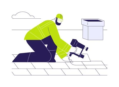 Installing roofing shingles abstract concept vector illustration. Ilustração Stock