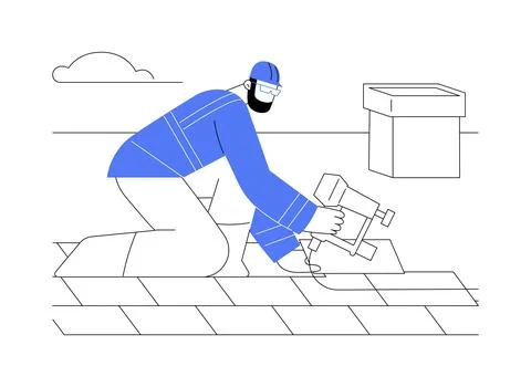 Installing roofing shingles abstract concept vector illustration. Ilustração Stock