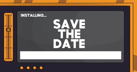 Installing Save The Date text on a cartoon screen Stock Footage 205170994