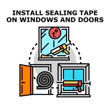 Installing sealing tape for home insulation and weatherproofing イラスト素材