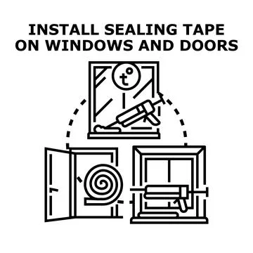 Installing sealing tape for home insulation and weatherproofing イラスト素材
