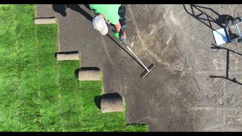 Installing Sod Rolls in a Backyard Video stock 276691399