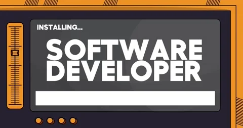 Installing Software Developer text on a cartoon screen Stock Footage 219839465