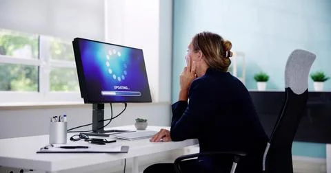 Installing Software Update Progress. Computer Loading Patch Stock Photos