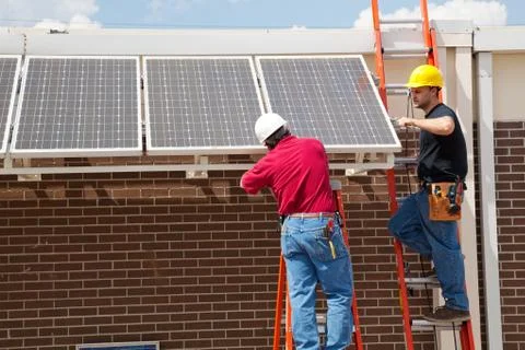 Installing Solar Panels Stock Photos