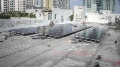 Installing solar panels time lapse 063 Stock Footage 125405648