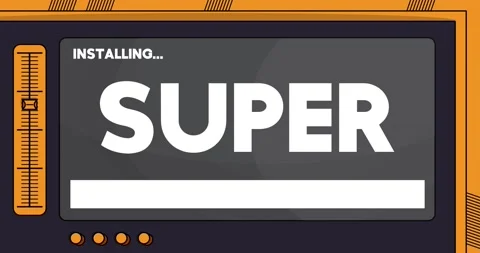 Installing Super text on a cartoon screen Stock Footage 179422048