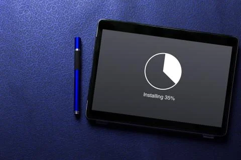 Installing update with circle load percentage waiting indicator concept  Stock Photos