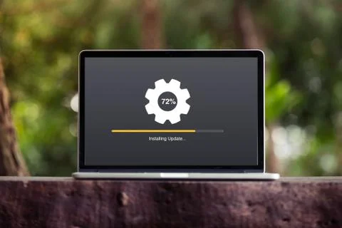 Installing update process with gearbox percentage progress and loading bar  Stock Photos