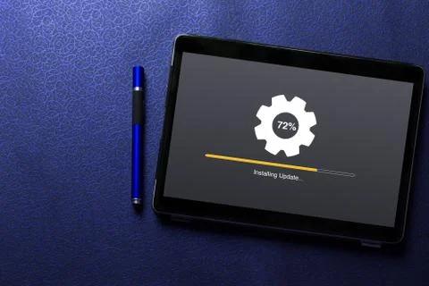 Installing update process with gearbox percentage progress and loading bar  Stock Photos