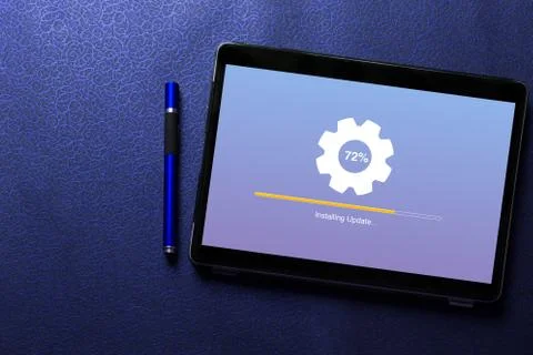 Installing update process with gearbox percentage progress and loading bar  Stock Photos