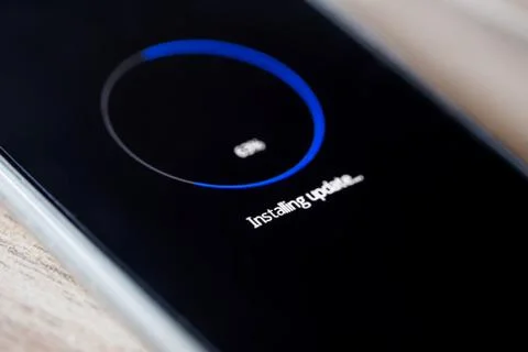 Installing update on smartphone Foto stock