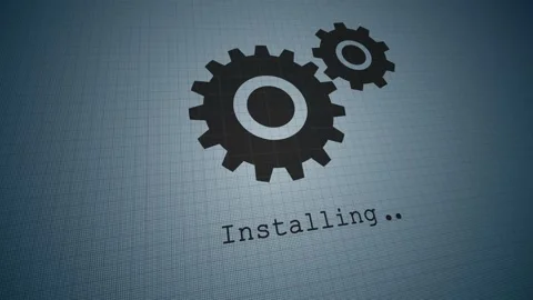 Installing visualization Hud screen with cog wheels icon Stock Footage 154729616