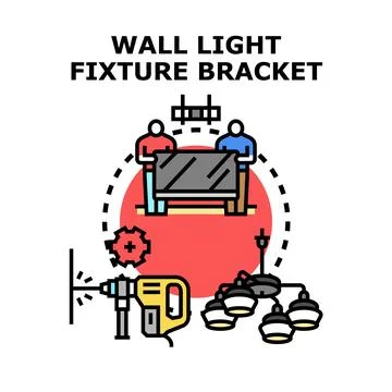 Installing wall light fixture bracket and television mounting Stock Illustration