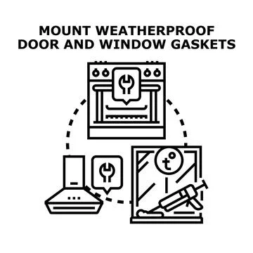 Installing weatherproof door and window gaskets concept 库存插图