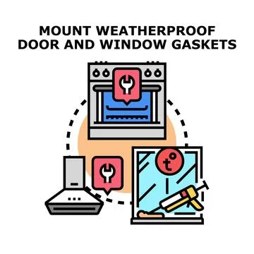 Installing weatherproof door and window gaskets concept 库存插图