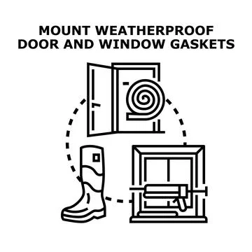 Installing weatherproof gaskets and seals for home protection Ilustración de archivo