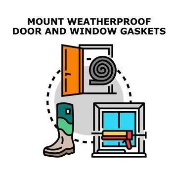 Installing weatherproof gaskets and seals for home protection Ilustración de archivo