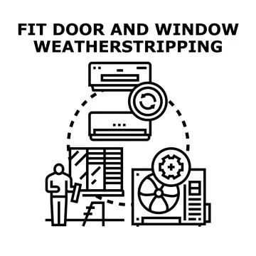 Installing weatherstripping for efficient home climate control 库存插图