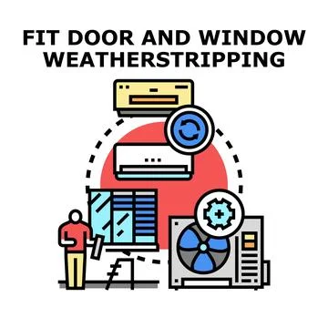Installing weatherstripping for efficient home climate control 库存插图