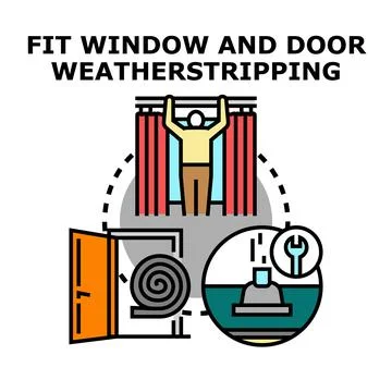 Installing weatherstripping improving home insulation and energy efficiency イラスト素材