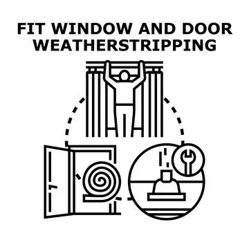 Installing weatherstripping improving home insulation and energy efficiency 库存插图