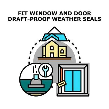 Installing window and door draft proof weather seals 库存插图