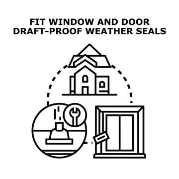 Installing window and door draft proof weather seals 库存插图