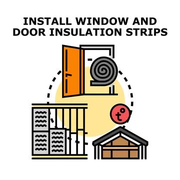 Installing window and door insulation strips for home energy saving 库存插图