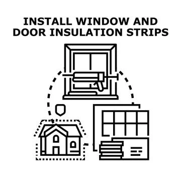 Installing window and door insulation strips optimizing home energy 库存插图