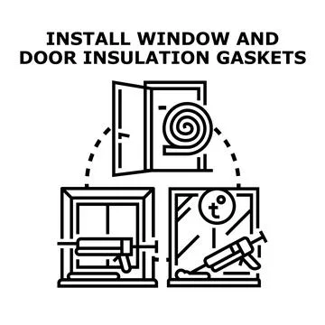 Installing window and door insulation gaskets concept vector Stock Illustration