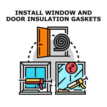 Installing window and door insulation gaskets concept vector Stock Illustration