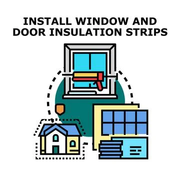 Installing window and door insulation strips optimizing home energy 库存插图