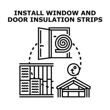 Installing window and door insulation strips for home energy saving 库存插图