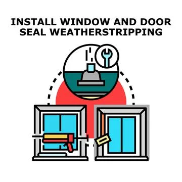 Installing window and door weather seal concept イラスト素材