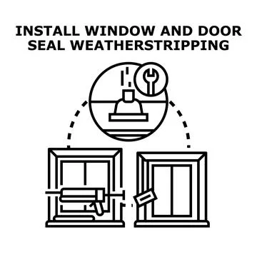 Installing window and door weather seal concept 库存插图