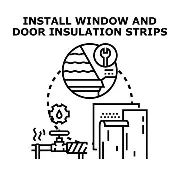 Installing window and door weatherstripping for energy efficiency 库存插图