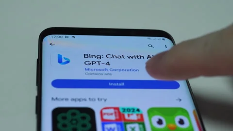 Installs the Bing application on your smartphone. Bing program logo icon on.. Stock Footage 264011485