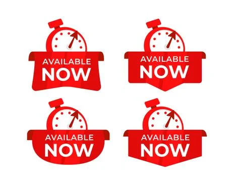 Instant Availability Alert Set of Available Now Banners with Stopwatch for Stock-Illustration