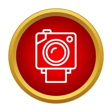 Instant camera icon on red circle with gold frame Stock Illustration