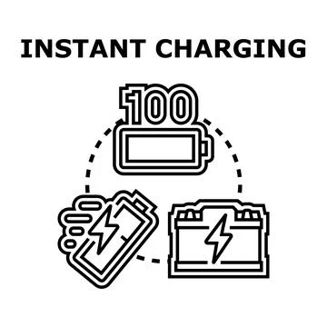 Instant charging technology filling electronic device batteries Stock Illustration