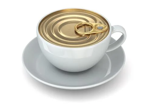 Instant coffe concept. cup and cap of can. Illustrazione stock