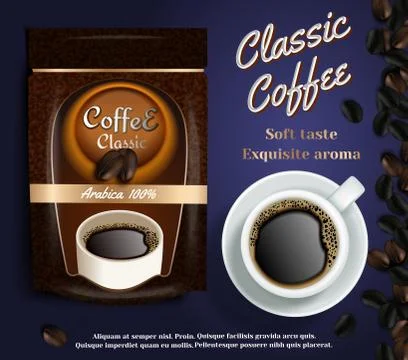 Instant coffee ads vector realistic illustration Stock Illustration