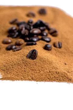 Instant coffee with coffee beans Stock Photos