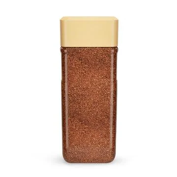 Instant coffee package template. Transparent glass bottle. Isolated on white. 3d Stock Illustration
