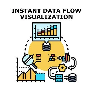 Instant data flow visualization analyzing real time information Stock Illustration