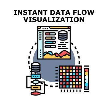 Instant data flow visualization displaying processing and analytics Stock Illustration