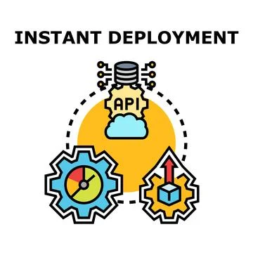 Instant deployment concept with cloud api and development process Stock Illustration
